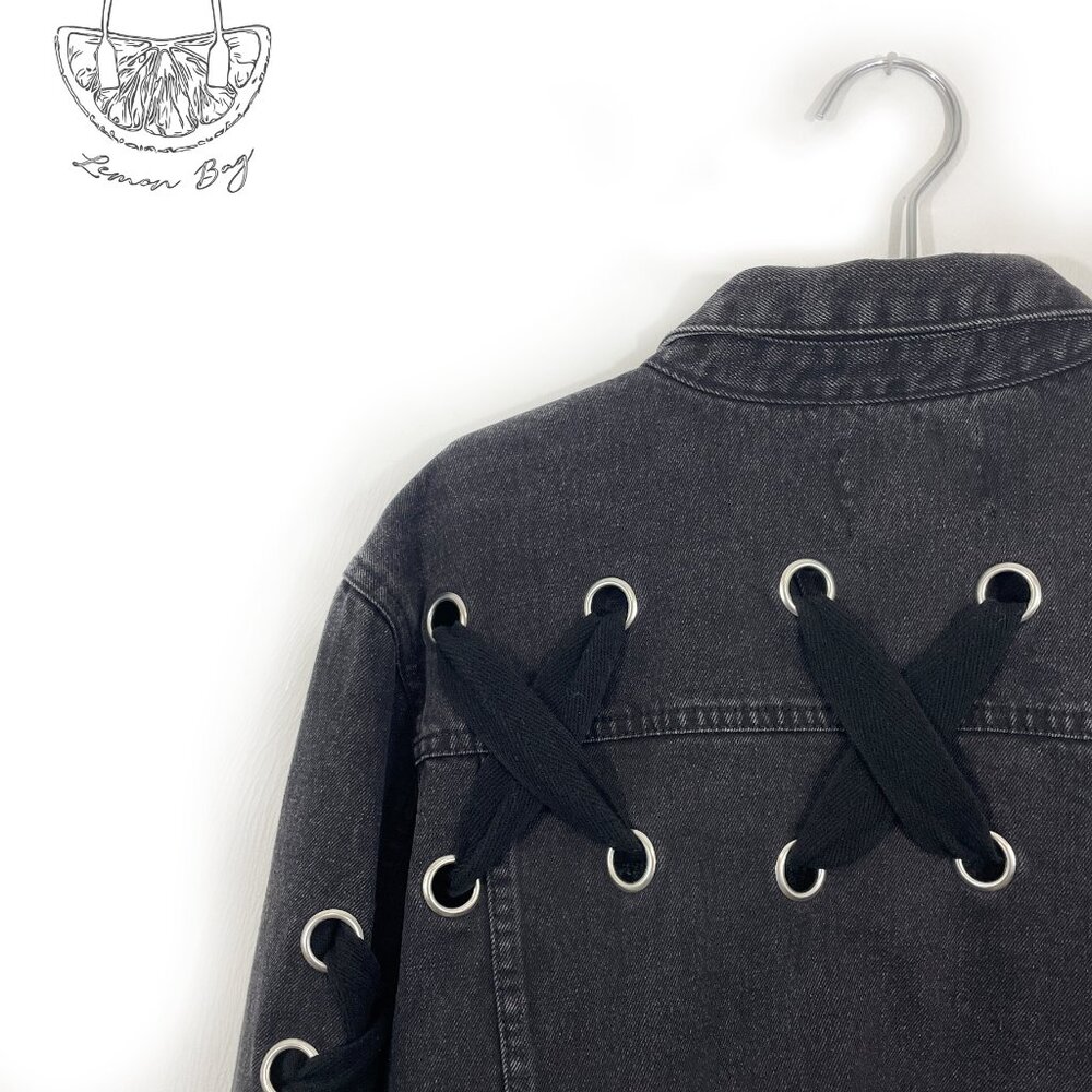 Love Tree / Jean Jacket Decor on the Back/ Black Grey / Size S - Picture 8 of 8